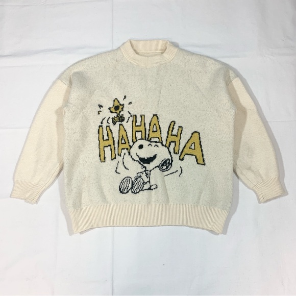 Peanuts Snoopy Woodstock Laughing HAHAHA Womens M/L Thermal Sweater Crewneck L/S - Picture 5 of 12